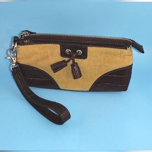 Tommy Hilfiger Corduroy Wristlet Handbag Purse Tan and Brown